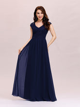 Load image into Gallery viewer, Color=Navy Blue | Classic Floral Lace V Neck Cap Sleeve Chiffon Evening Dress-Navy Blue 4