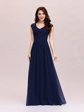 Load image into Gallery viewer, Color=Navy Blue | Classic Floral Lace V Neck Cap Sleeve Chiffon Evening Dress-Navy Blue 1