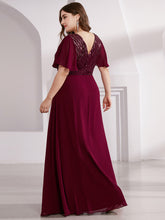 Load image into Gallery viewer, Color=Burgundy | Long Empire Waist Chiffon Evening Dress With Sequin-Burgundy 7