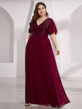 Load image into Gallery viewer, Color=Burgundy | Long Empire Waist Chiffon Evening Dress With Sequin-Burgundy 8