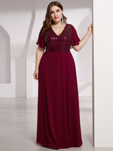 Load image into Gallery viewer, Color=Burgundy | Long Empire Waist Chiffon Evening Dress With Sequin-Burgundy 9
