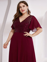 Load image into Gallery viewer, Color=Burgundy | Long Empire Waist Chiffon Evening Dress With Sequin-Burgundy 10