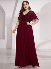 Load image into Gallery viewer, Color=Burgundy | Long Empire Waist Chiffon Evening Dress With Sequin-Burgundy 6