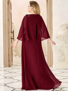 Color=Burgundy | Elegant Plus Size Floor Length Bridesmaid Dresses With Wraps-Burgundy 2