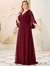 Load image into Gallery viewer, Color=Burgundy | Elegant Plus Size Floor Length Bridesmaid Dresses With Wraps-Burgundy 3