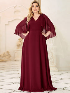 Color=Burgundy | Elegant Plus Size Floor Length Bridesmaid Dresses With Wraps-Burgundy 4