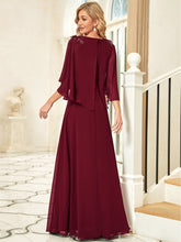 Load image into Gallery viewer, Color=Burgundy | Elegant V Neck Flowy Chiffon Bridesmaid Dresses With Wraps-Burgundy 2