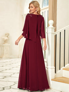 Color=Burgundy | Elegant V Neck Flowy Chiffon Bridesmaid Dresses With Wraps-Burgundy 2
