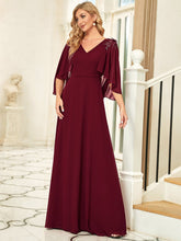 Load image into Gallery viewer, Color=Burgundy | Elegant V Neck Flowy Chiffon Bridesmaid Dresses With Wraps-Burgundy 3