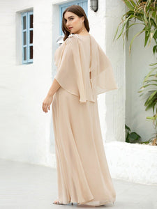 Color=Blush | Elegant V Neck Flowy Chiffon Bridesmaid Dresses With Wraps-Blush 18