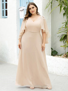 Color=Blush | Elegant Plus Size Floor Length Bridesmaid Dresses With Wraps-Blush 3