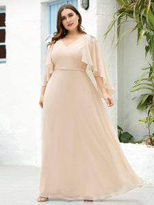 Color=Blush | Elegant Plus Size Floor Length Bridesmaid Dresses With Wraps-Blush 4