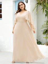 Load image into Gallery viewer, Color=Blush | Elegant V Neck Flowy Chiffon Bridesmaid Dresses With Wraps-Blush 20