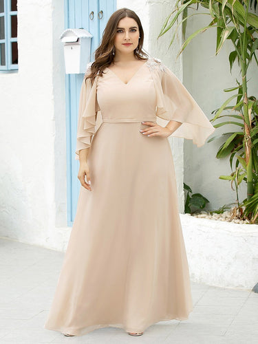 Color=Blush | Elegant Plus Size Floor Length Bridesmaid Dresses With Wraps-Blush 1