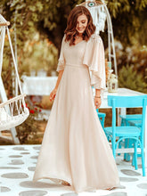 Load image into Gallery viewer, Color=Blush | Elegant V Neck Flowy Chiffon Bridesmaid Dresses With Wraps-Blush 3