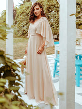 Load image into Gallery viewer, Color=Blush | Elegant V Neck Flowy Chiffon Bridesmaid Dresses With Wraps-Blush 5