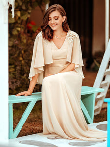 Color=Blush | Elegant V Neck Flowy Chiffon Bridesmaid Dresses With Wraps-Blush 9