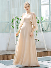 Load image into Gallery viewer, Color=Blush | Elegant V Neck Flowy Chiffon Bridesmaid Dresses With Wraps-Blush 12
