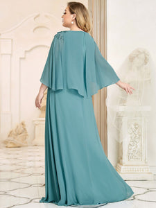 Color=Dusty blue | Elegant Plus Size Floor Length Bridesmaid Dresses With Wraps-Dusty blue 2