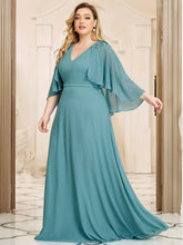 Load image into Gallery viewer, Color=Dusty blue | Elegant Plus Size Floor Length Bridesmaid Dresses With Wraps-Dusty blue 3