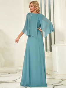 Color=Dusty blue | Elegant V Neck Flowy Chiffon Bridesmaid Dresses With Wraps-Dusty blue 2