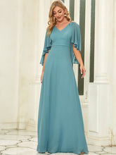 Load image into Gallery viewer, Color=Dusty blue | Elegant V Neck Flowy Chiffon Bridesmaid Dresses With Wraps-Dusty blue 4