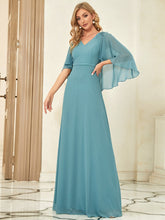 Load image into Gallery viewer, Color=Dusty blue | Elegant V Neck Flowy Chiffon Bridesmaid Dresses With Wraps-Dusty blue 1