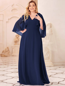 Color=Navy Blue | Elegant Plus Size Floor Length Bridesmaid Dresses With Wraps-Navy Blue 1
