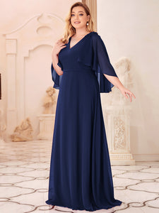 Color=Navy Blue | Elegant Plus Size Floor Length Bridesmaid Dresses With Wraps-Navy Blue 3