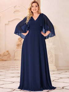 Color=Navy Blue | Elegant Plus Size Floor Length Bridesmaid Dresses With Wraps-Navy Blue 4