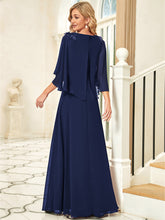 Load image into Gallery viewer, Color=Navy Blue | Elegant V Neck Flowy Chiffon Bridesmaid Dresses With Wraps-Navy Blue 2