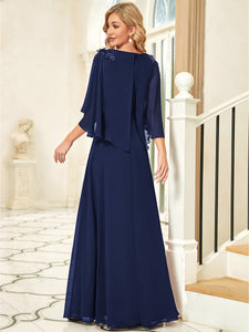 Color=Navy Blue | Elegant V Neck Flowy Chiffon Bridesmaid Dresses With Wraps-Navy Blue 2