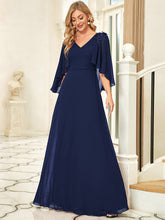 Load image into Gallery viewer, Color=Navy Blue | Elegant V Neck Flowy Chiffon Bridesmaid Dresses With Wraps-Navy Blue 4