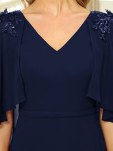 Load image into Gallery viewer, Color=Navy Blue | Elegant V Neck Flowy Chiffon Bridesmaid Dresses With Wraps-Navy Blue 5