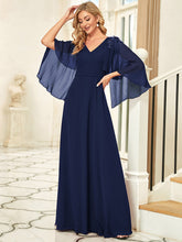 Load image into Gallery viewer, Color=Navy Blue | Elegant V Neck Flowy Chiffon Bridesmaid Dresses With Wraps-Navy Blue 1