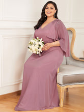 Load image into Gallery viewer, Color=Orchid | Elegant Plus Size Floor Length Bridesmaid Dresses With Wraps-Orchid 2