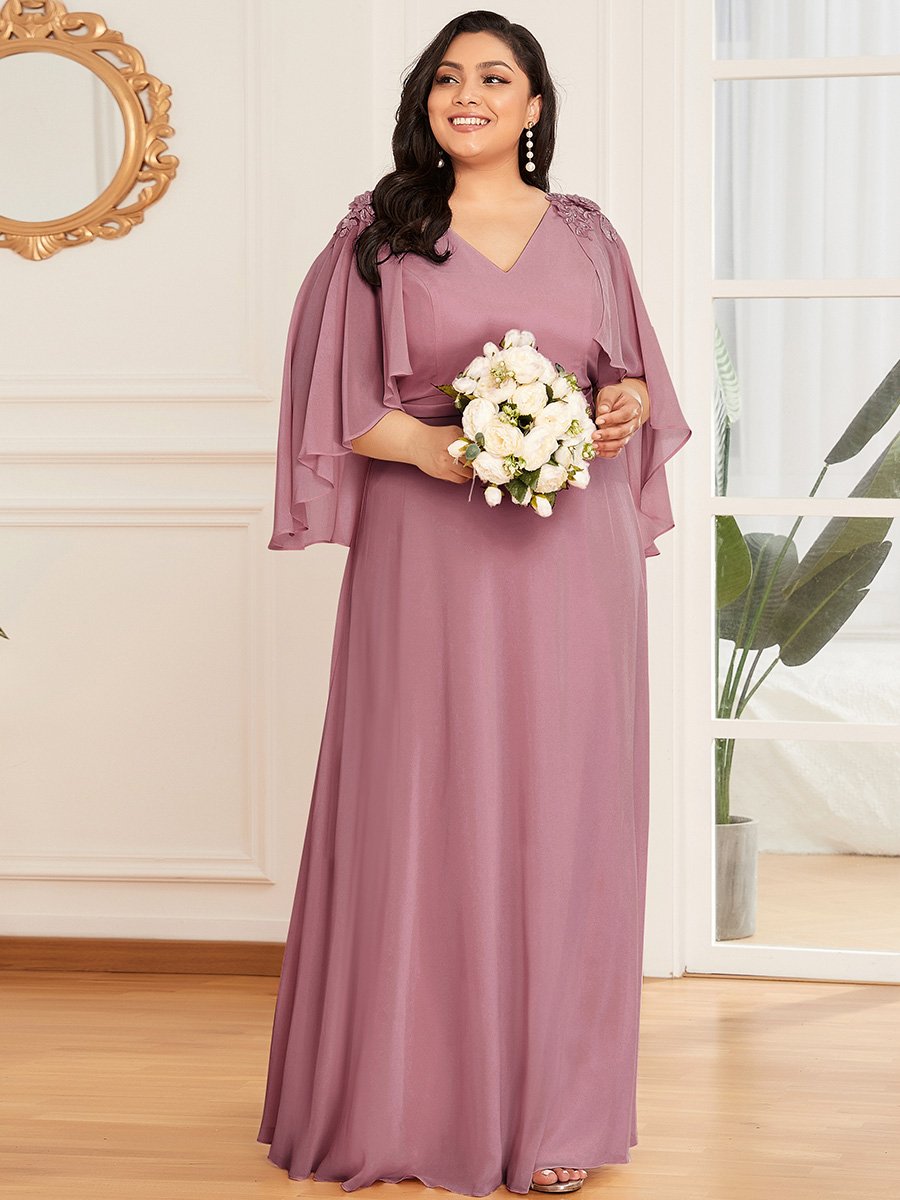 Color=Orchid | Elegant Plus Size Floor Length Bridesmaid Dresses With Wraps-Orchid 1