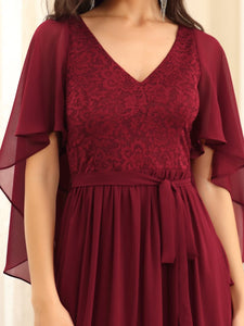 Color=Burgundy | Women'S Wholesale Deep V Neck Plus Size Evening Dress With Lace-Burgundy 5