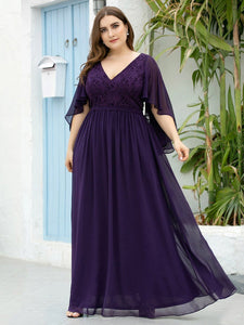 Color=Dark Purple | Women'S Wholesale Deep V Neck Plus Size Evening Dress With Lace-Dark Purple 4