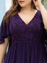 Load image into Gallery viewer, Color=Dark Purple | Women&#39;S Wholesale Deep V Neck Plus Size Evening Dress With Lace-Dark Purple 5