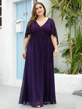 Load image into Gallery viewer, Color=Dark Purple | Women&#39;S Wholesale Deep V Neck Plus Size Evening Dress With Lace-Dark Purple 1