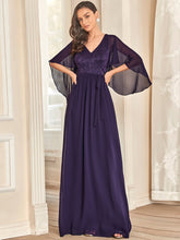 Load image into Gallery viewer, Color=Dark Purple | Women&#39;S Wholesale Deep V Neck Plus Size Evening Dress With Lace-Dark Purple 3