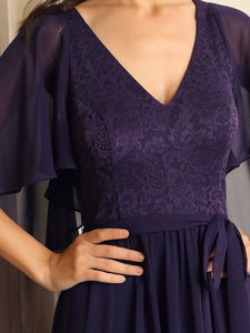Color=Dark Purple | Women'S Wholesale Deep V Neck Plus Size Evening Dress With Lace-Dark Purple 5