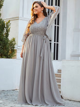 Load image into Gallery viewer, Color=Grey | Women&#39;S Wholesale Deep V Neck Plus Size Evening Dress With Lace-Grey 3