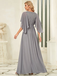 Color=Grey | Women'S Wholesale Deep V Neck Plus Size Evening Dress With Lace-Grey 2