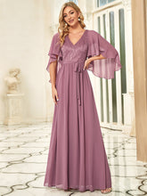 Load image into Gallery viewer, Color=Orchid | Women&#39;S Wholesale Deep V Neck Plus Size Evening Dress With Lace-Orchid 1