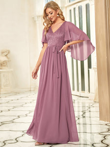 Color=Orchid | Women'S Wholesale Deep V Neck Plus Size Evening Dress With Lace-Orchid 2