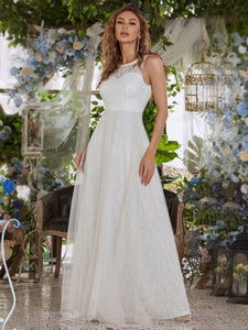 Color=Cream | Gorgeous Round Neck A-Line Lace & Tulle Wedding Dresses-Cream 12