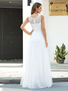 Color=Cream | Gorgeous Round Neck A-Line Lace & Tulle Wedding Dresses-Cream 2
