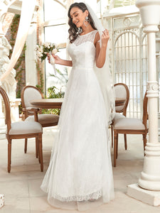 Color=Cream | Gorgeous Round Neck A-Line Lace & Tulle Wedding Dresses-Cream 14